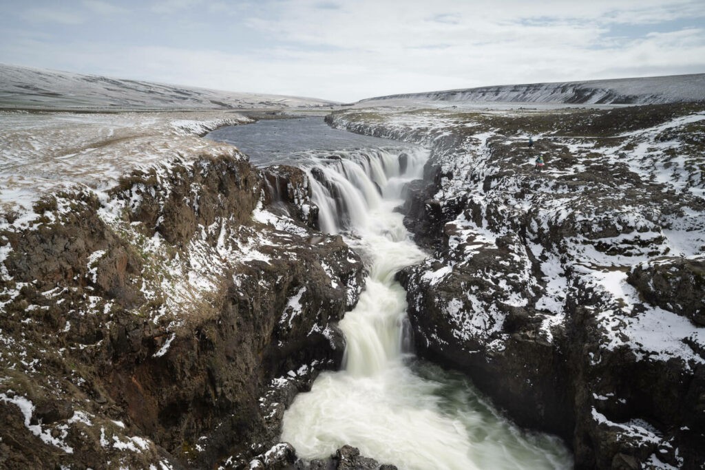View of a river and a waterfall in the north west of iceland