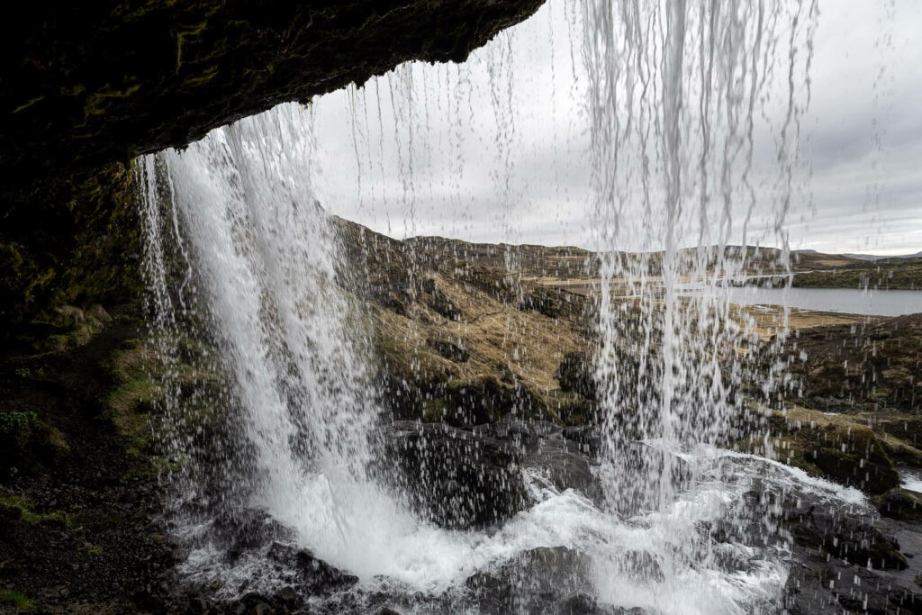 Waterfall you can walk behind in Iceland