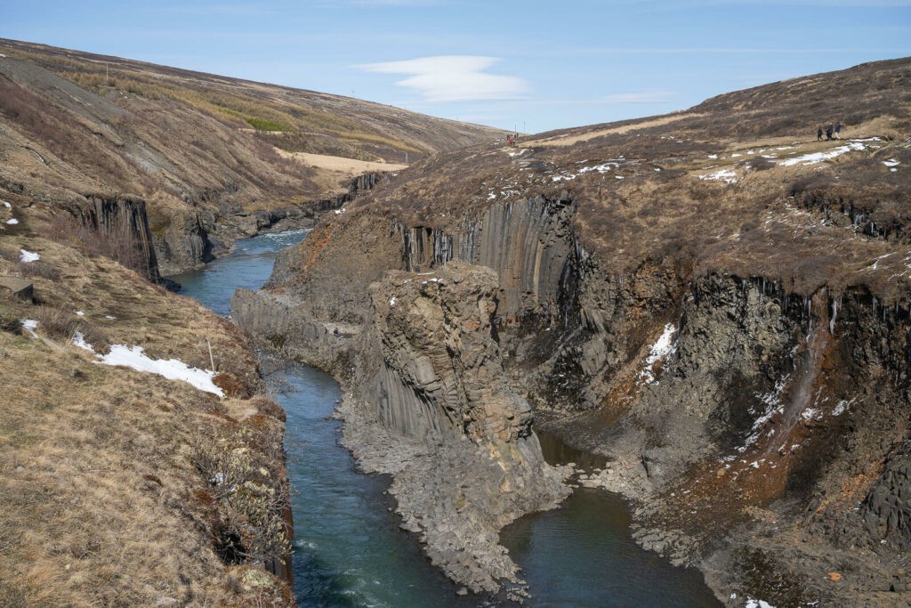 View of a river and basaltic columns in Iceland