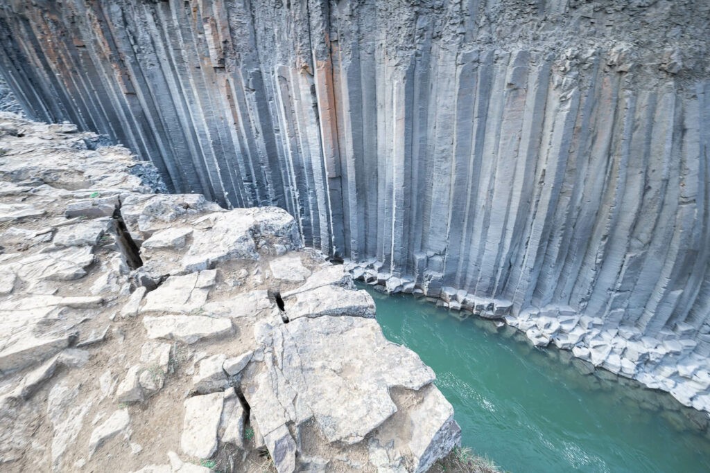Broken basalt columns in the studlagil canyon