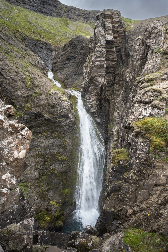 Waterfall near Valagil in Iceland visited on a hiker in the nearby area