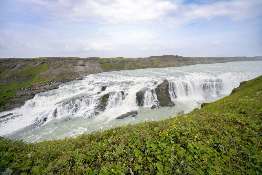 view at the end of the hike to reach the east side of Gullfoss with a view of the west side and the waterfall.