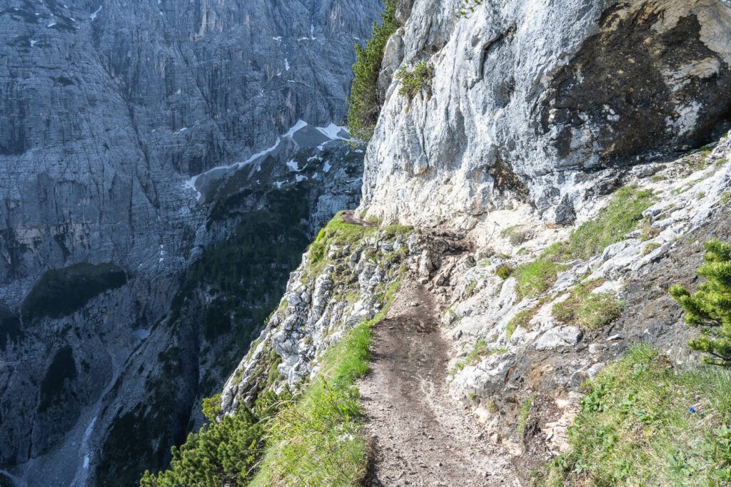 Exposed section of the hiking trail to lake sorapis