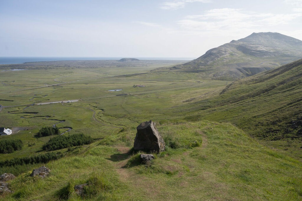 View of the vast landscape of the green, Snaefelsness peninsula in summer.