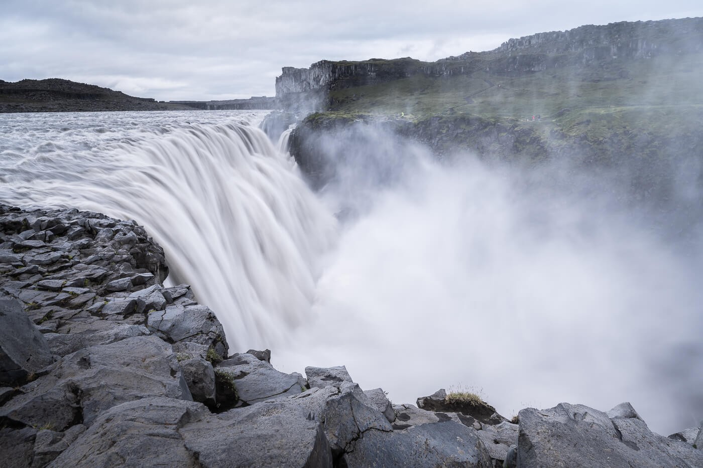 Roaring waters of the Dettifoss Waterfall in North Iceland that can be reached via a short Hike