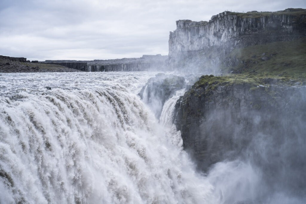 Roaring waters of the most powerful waterfall in iceland