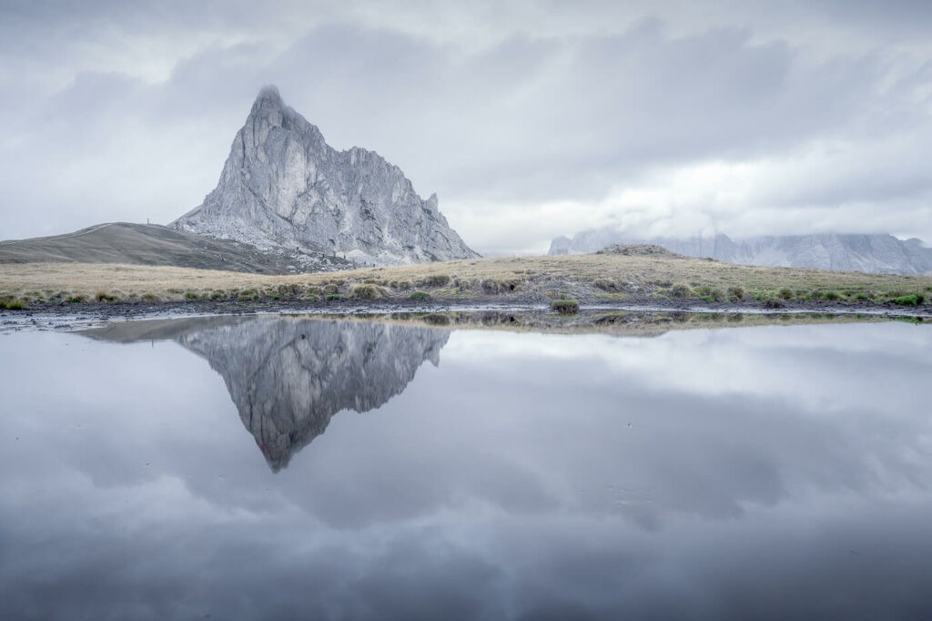Mountain reflecting in a pond like in a mirror