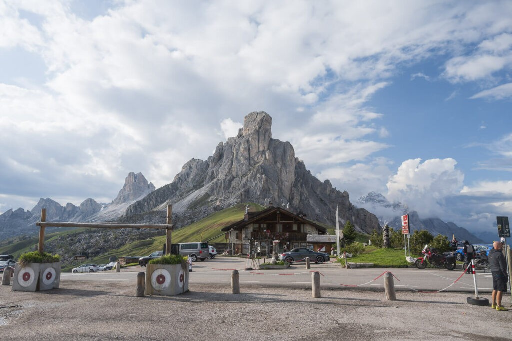 Passo Gian Parking just below the Ra Gisela mountain with a hut in front of it