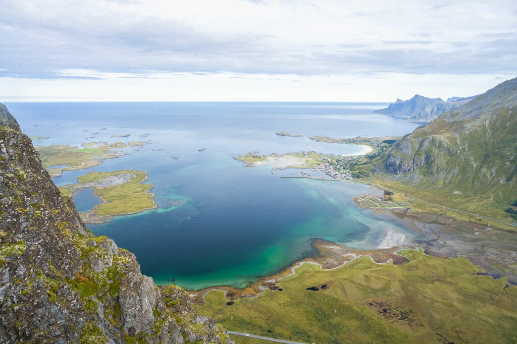View of the mountains and the sea of northern Norway in the lofted islands.