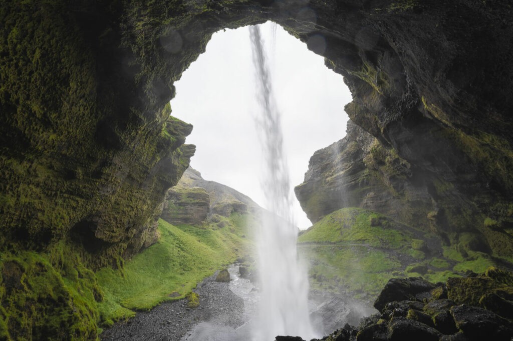 Cave behind a waterfall in iceland